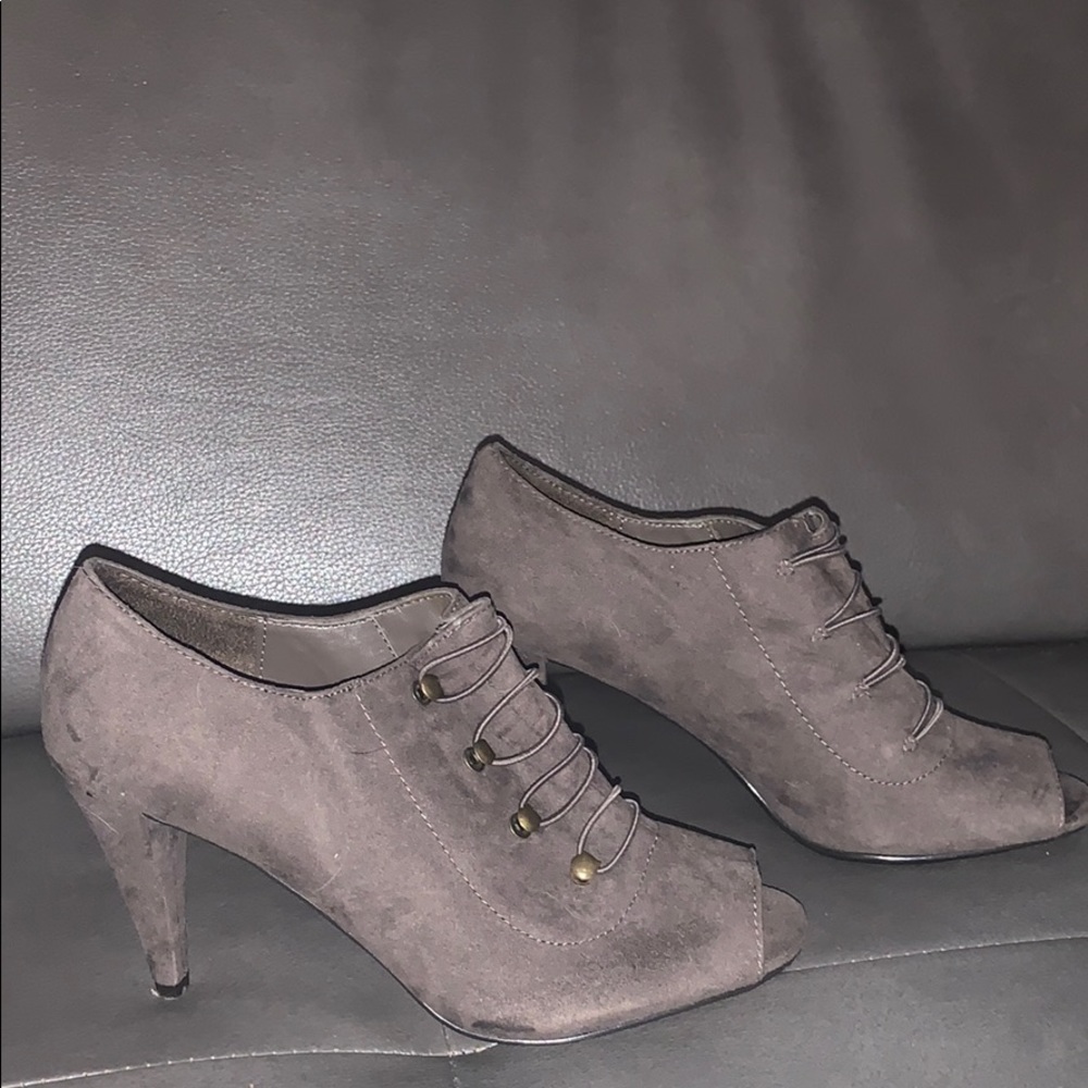 Grey Suede Heeled Booties